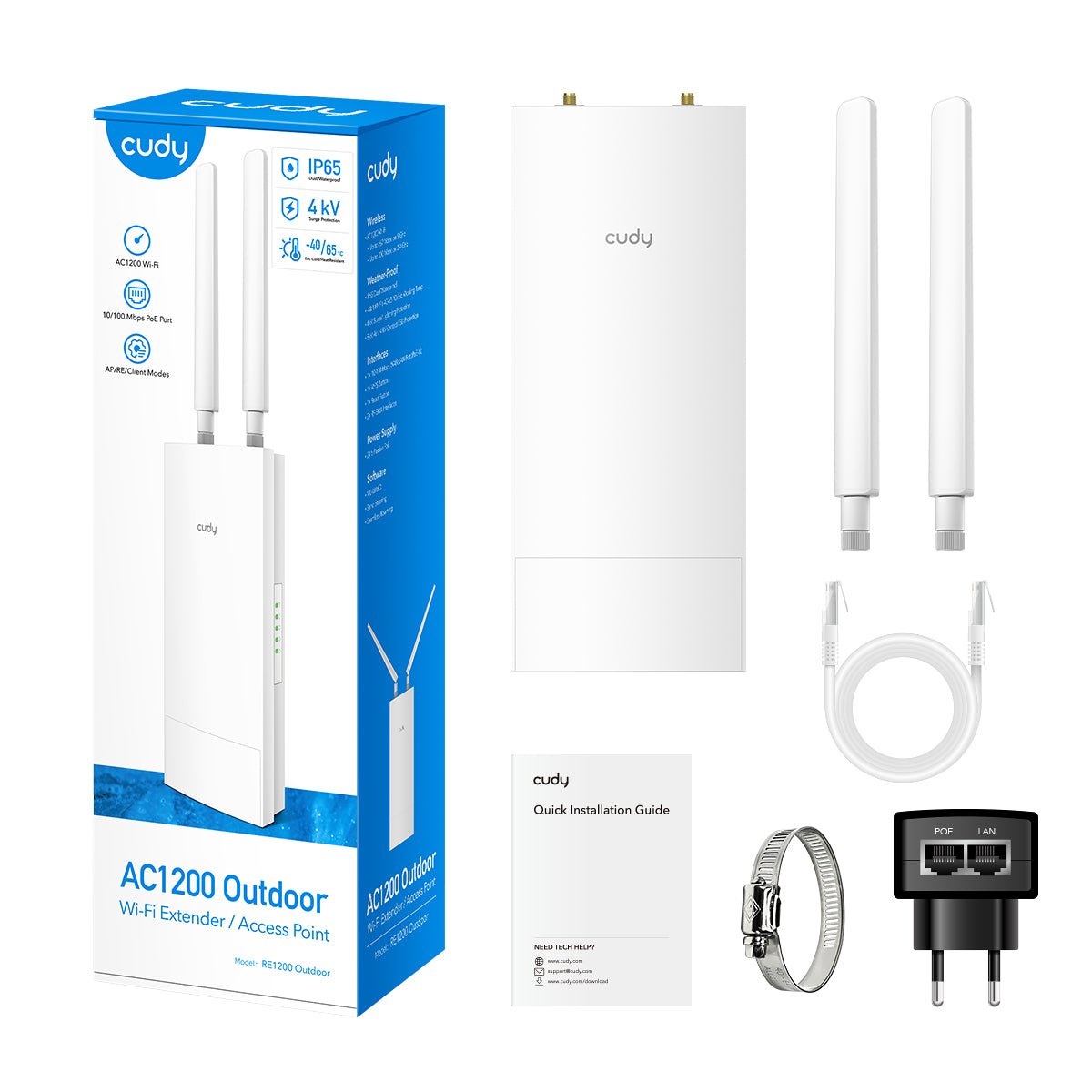 EAN 6971690792855 - Cudy RE1200 Outdoor Repetidor de red Blanco 10, 100 Mbit/s imagen 6