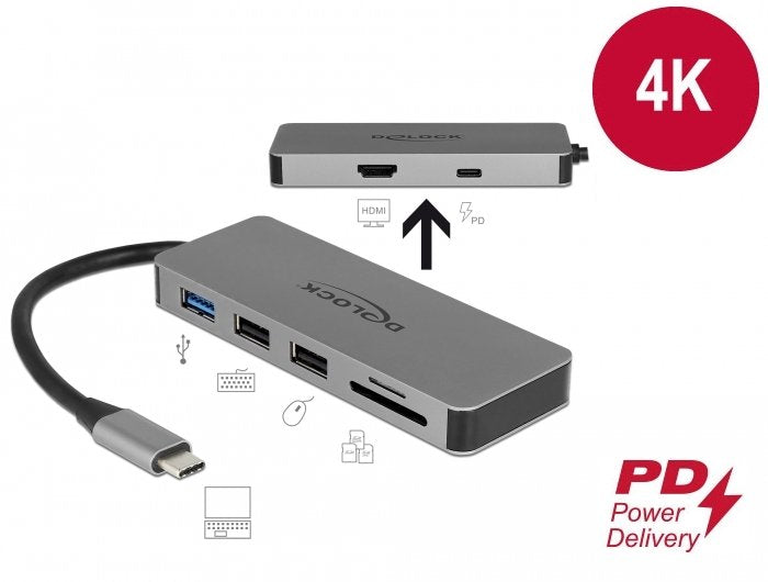 Delock 87743 Hub De Interfaz Usb 3.2 Gen 1 (3.1 Gen 1) Type-C Gris, Estación De Acoplamiento Gris, Usb 3.2 Gen 1 (3.1 Gen 1) Type-C, Hdmi, Usb 2.0, Usb 3.2 Gen 1 (3.1 Gen 1) Type-A, Usb 3.2 Gen 1 (3.1 Gen 1) Type-C, Microsd (Transflash), Mi