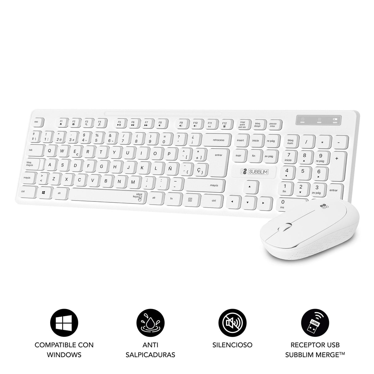Teclado + Raton Business Slim Silencioso Wireless Blanco Subblim Español
