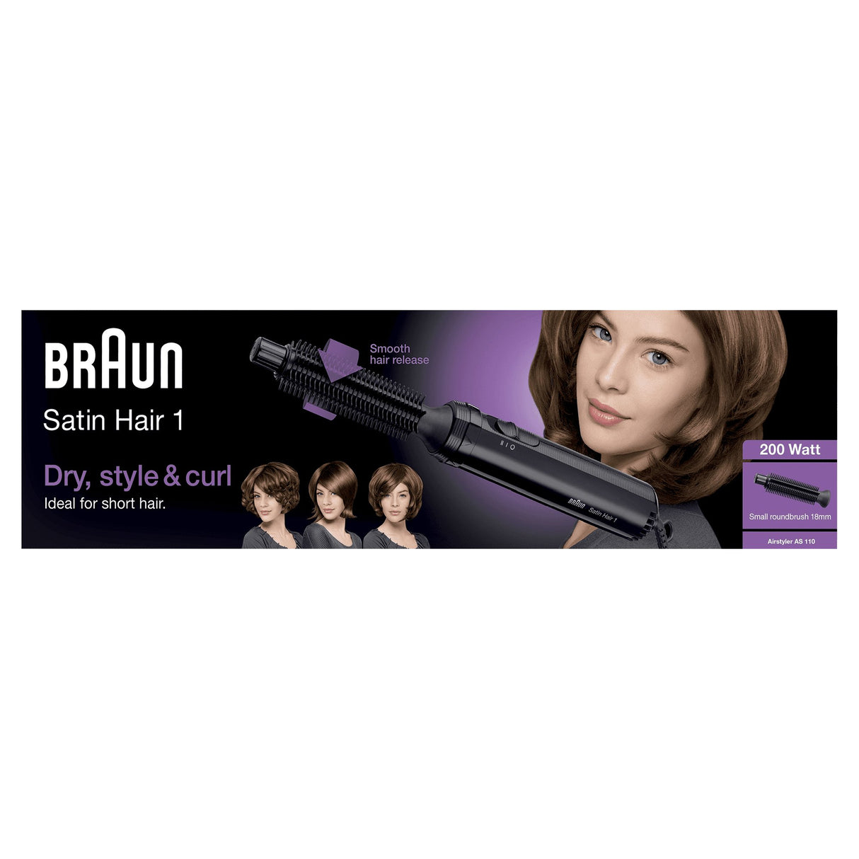 EAN 3030050182460 - Braun Satin Hair 1 AS110 Cepillo de aire caliente Caliente Negro 200 W 2 m imagen 5
