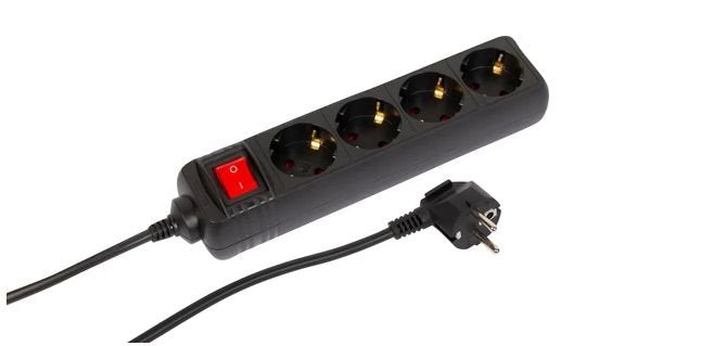 4-Way Schuko Socket On/Off Switch 1.5m Black