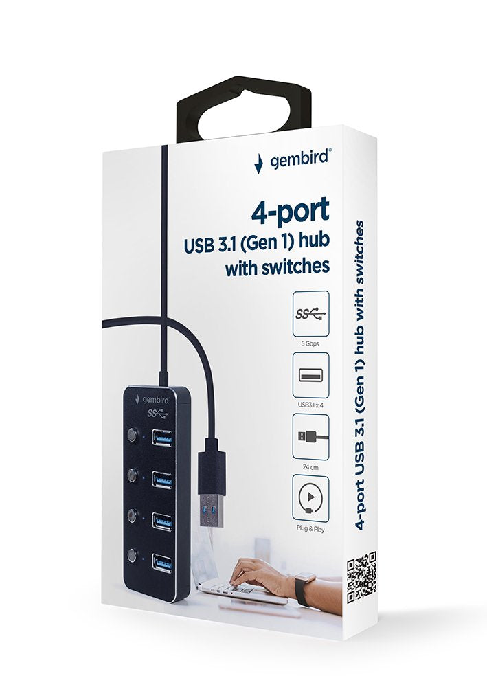 EAN 8716309124591 - Gembird UHB-U3P4P-01 hub de interfaz USB 3.2 Gen 1 (3.1 Gen 1) Type-A 5000 Mbit/s Negro imagen 8