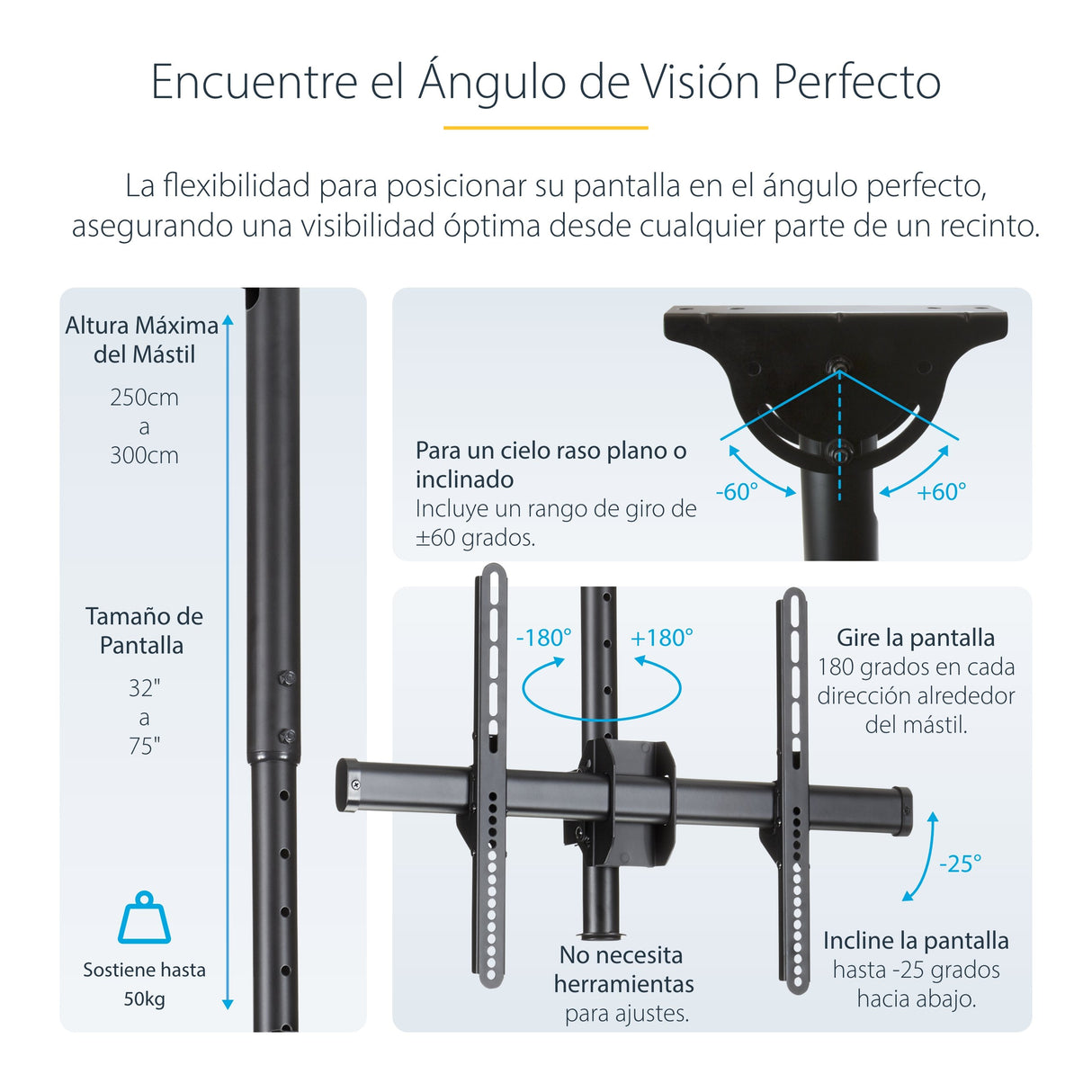 EAN 0065030870412 - StarTech.com FPCEILPTBLP soporte para pantalla de señalización 190,5 cm (75") Negro imagen 11