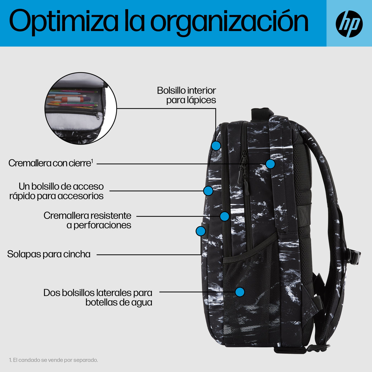 EAN 0197192501252 - HP Campus XL Marble Stone Backpack 40,9 cm (16.1") Negro, Gris imagen 4
