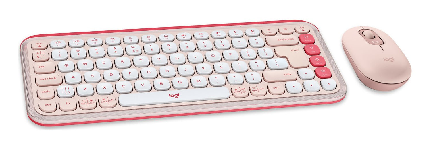 Teclado Ingles + Ratón Logitech Pop Icon Universal Bluetooth Qwerty Internacional De Ee.Uu. Rosa, Blanco