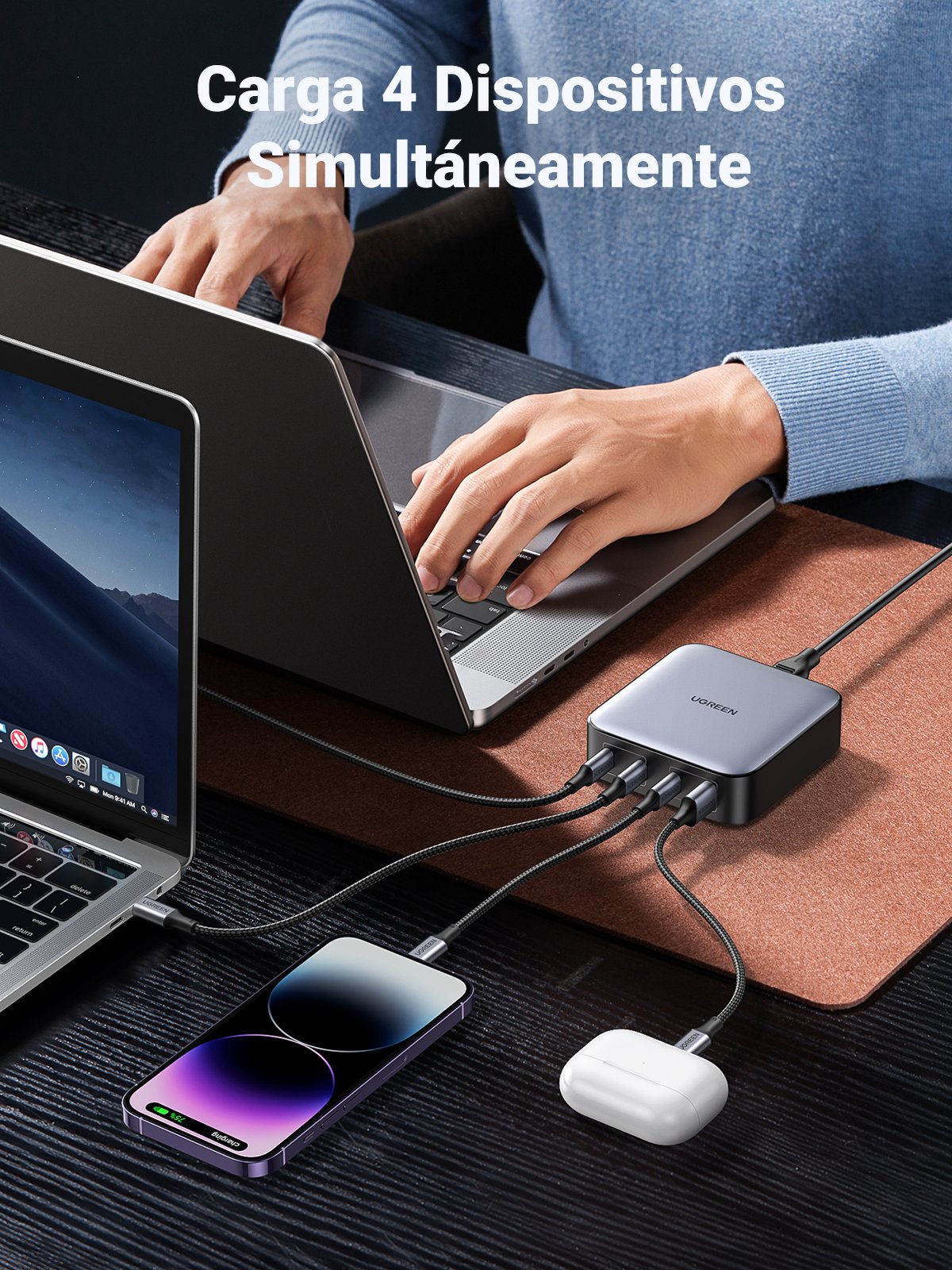 Cargador Rápido De Escritorio Ugreen Nexode 1*Usb-A + 3*Usb-C 100w