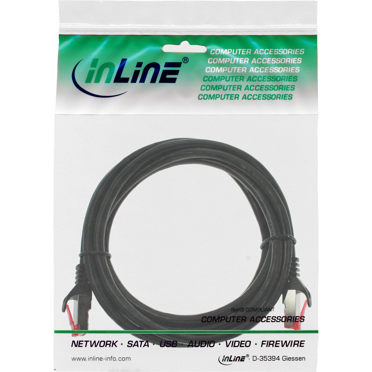 Cable De Red Inline S/Ftp Pimf Cat.6 250mhz Pvc Cobre Negro 0.5m