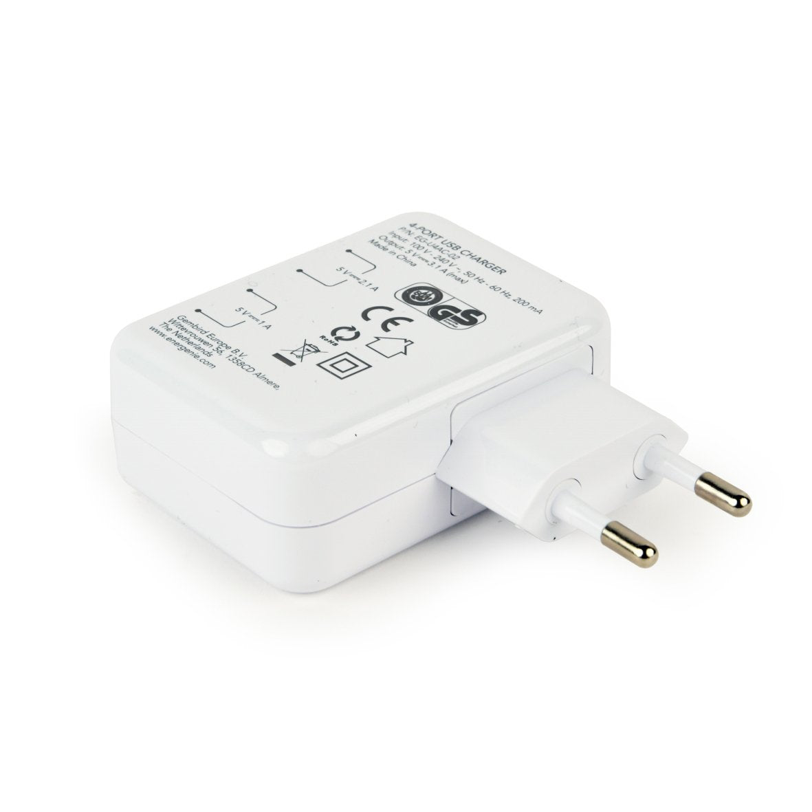 Gembird Cargador Usb Universal, 3.1 A, 4 Puertos Blanco