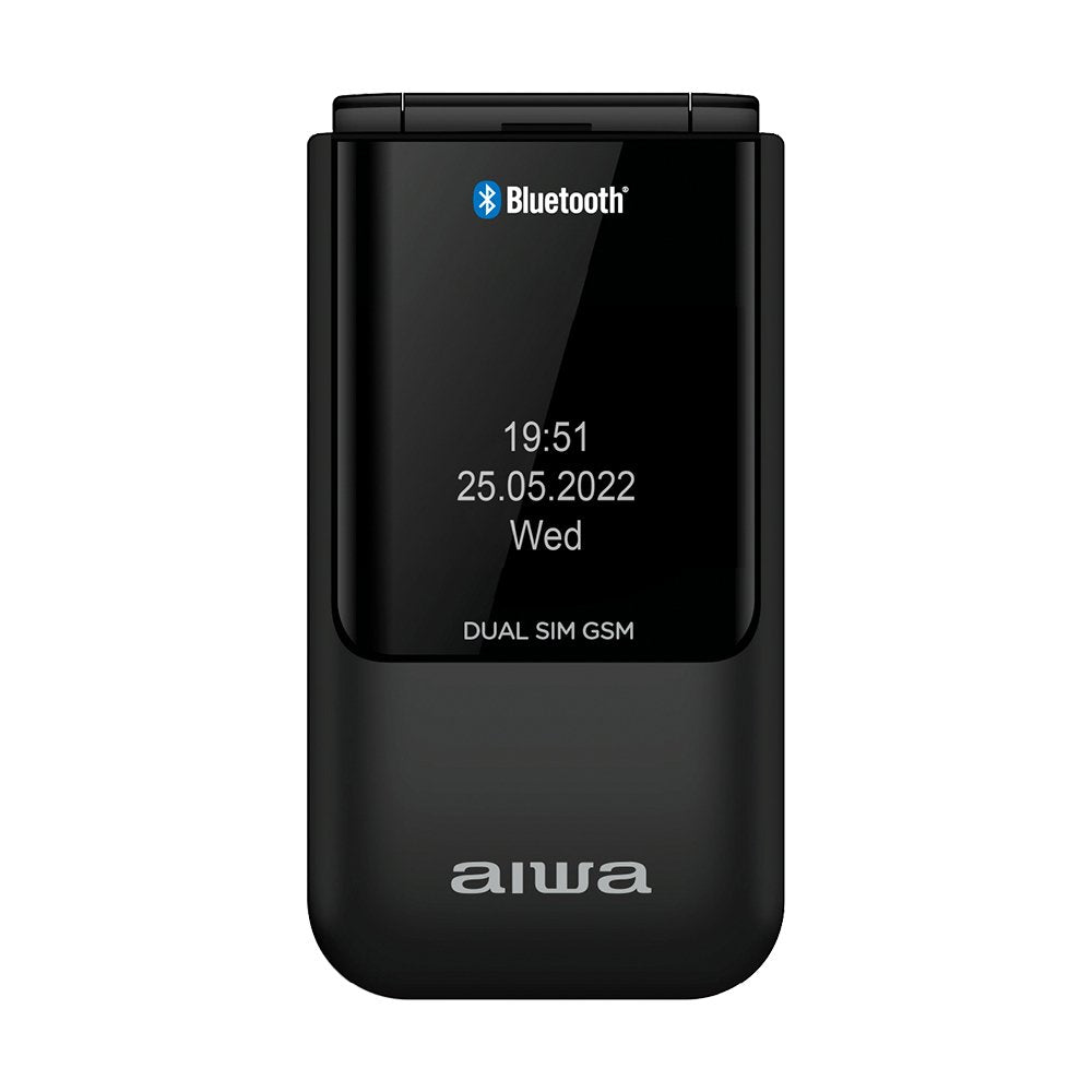 Movil Senior Fp-24bk Black Aiwa Diseño Flip Dualsim Botones Grandes Pantalla 2.4 Bluetooth Puerto Micro-Usb Con Base De Carga