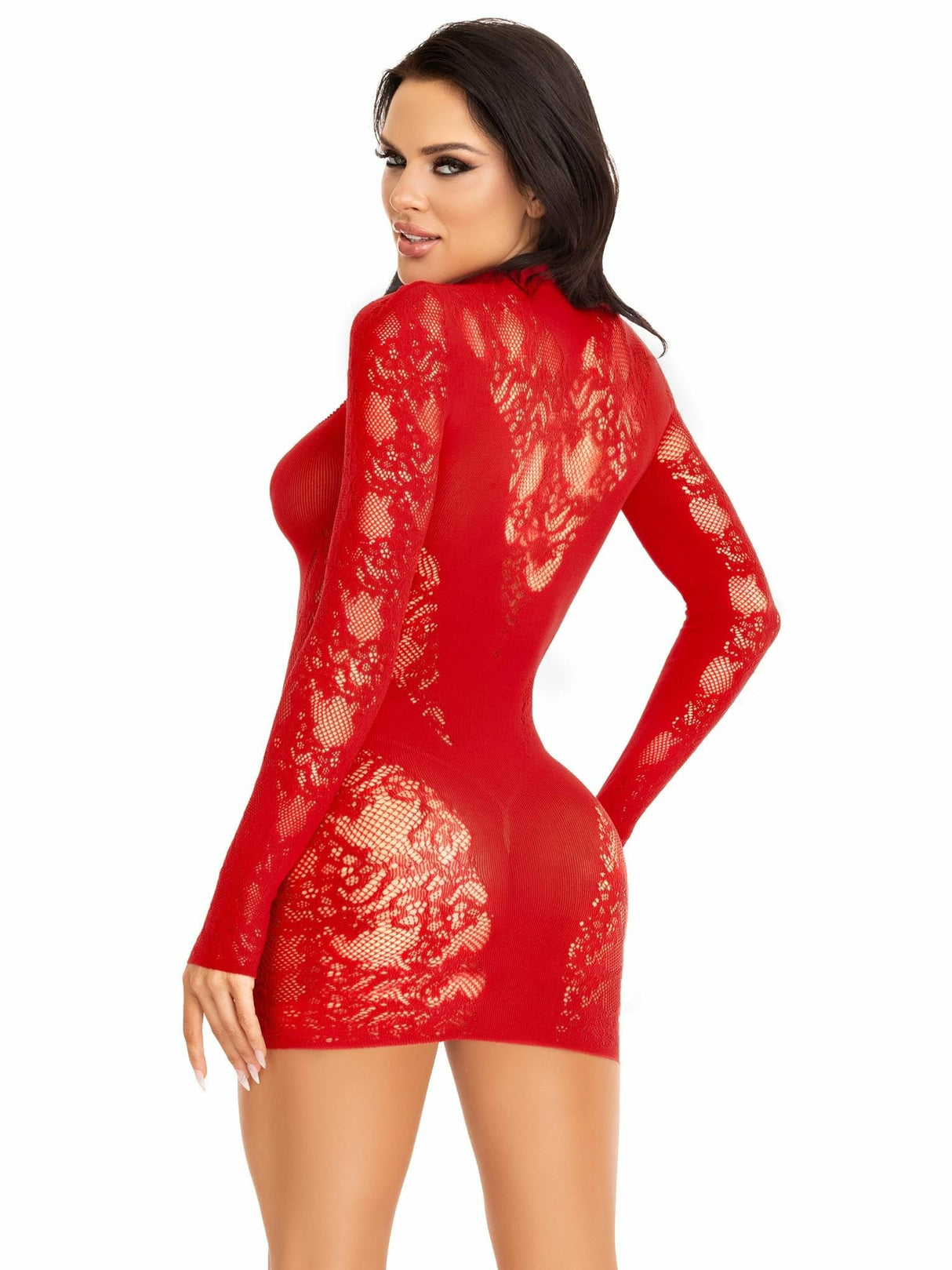 Leg Avenue - Mini Vestido De Encaje Con Manga Larga Rojo