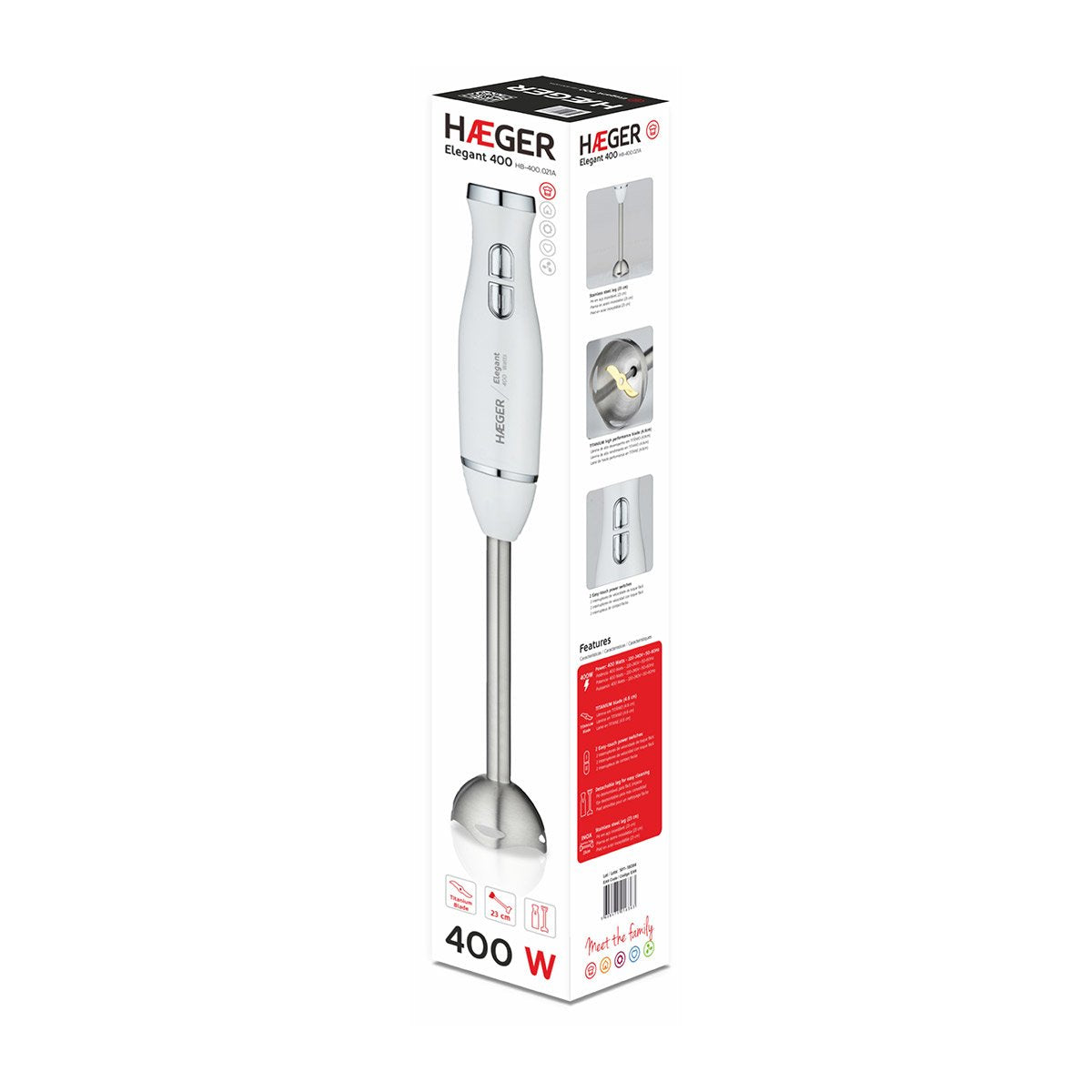 EAN 5608475016363 - Haeger HB-400.021A licuadora Batidora de inmersión 400 W Plata, Blanco imagen 4
