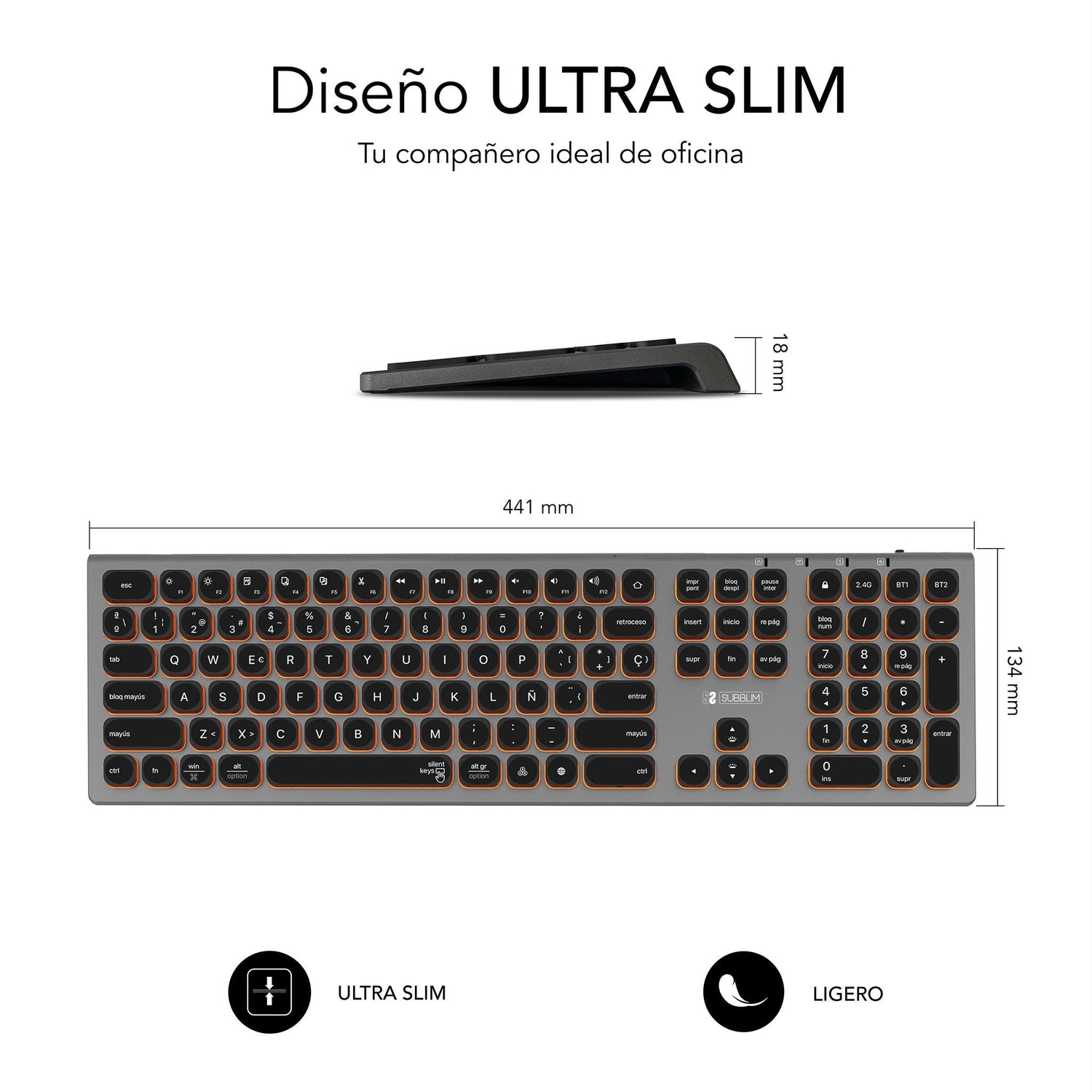 Teclado Español Inalámbrico Subblim Master Gris Y Negro