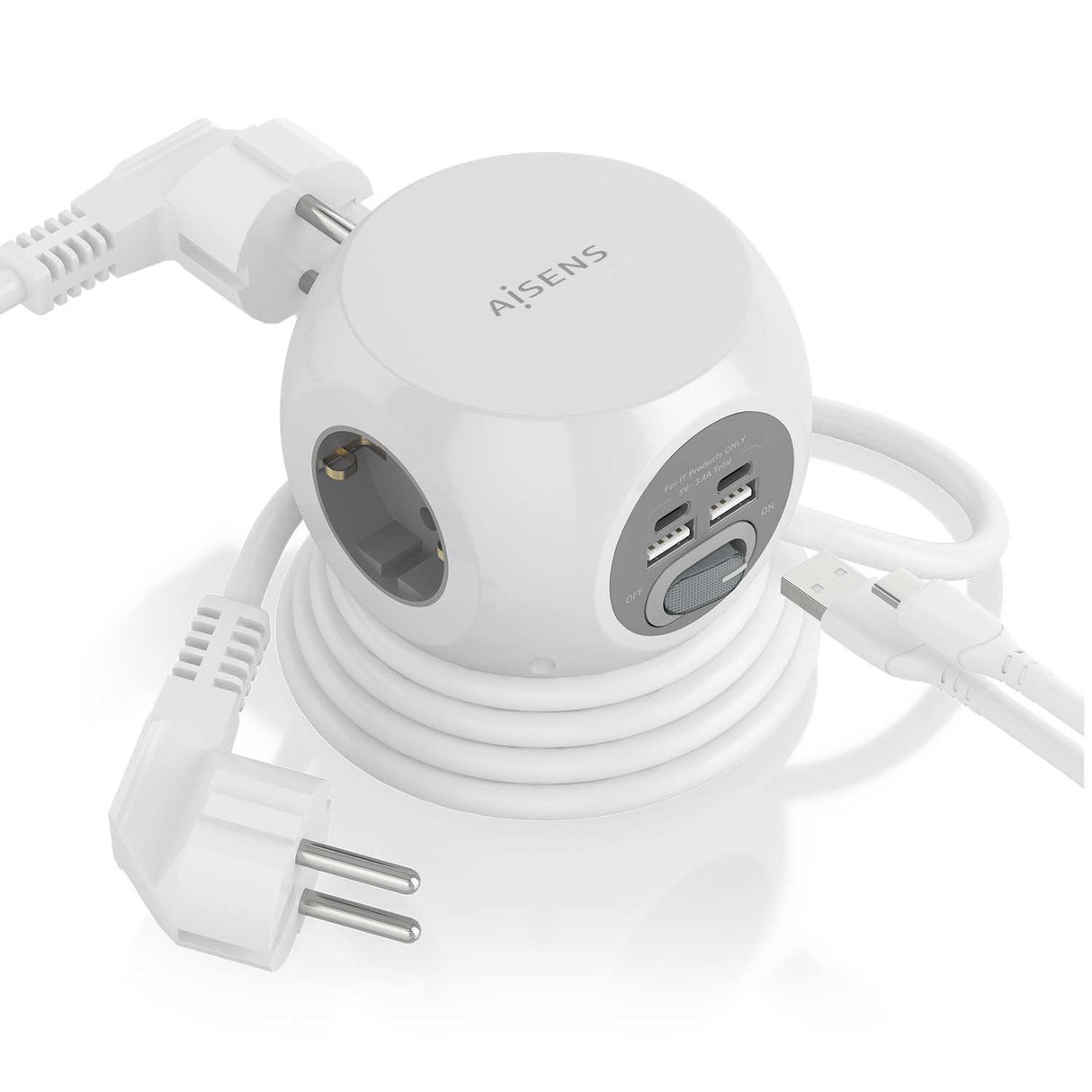 EAN 8436574709445 - AISENS ASPS-2A2C04-W base múltiple 1,4 m 3 salidas AC Interior imagen 3