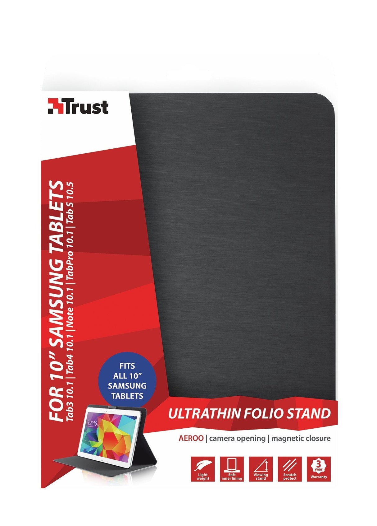 Funda Rabat Trust Para Samsung Galaxy Tab 10 Tab3/4/Note/Pro/S (Negro)