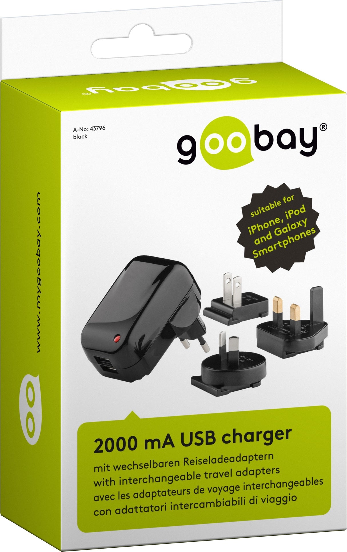 Cargador 12,5w Usb  2 Puert. 12,5w 2,5a + Adap (Eu/Uk/Us) Negro