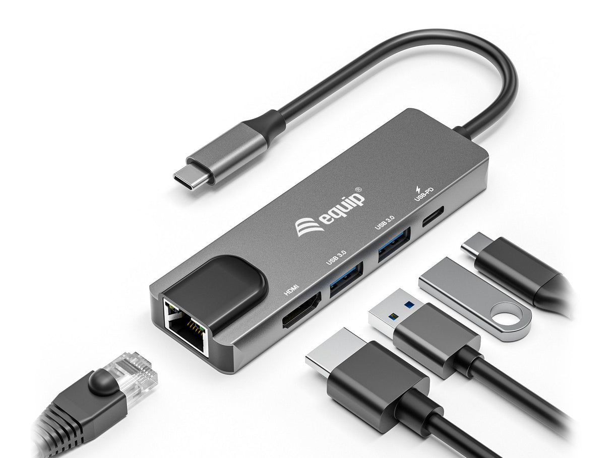 Equip Dock Usb-C->Hdmi, Gigabit Lan, 2xusb3.0, 100wpd 0,25m