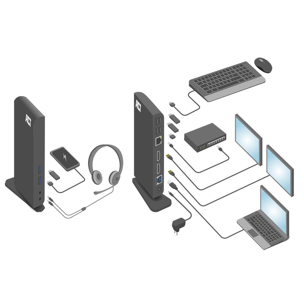 Docking Station Usb-C And Usb-A Displaylink 2x Hdmi 3x Usb-A 3.2 Gen 1 4x Usb-A 2.0 Gigabit Ethernet 3.5mm