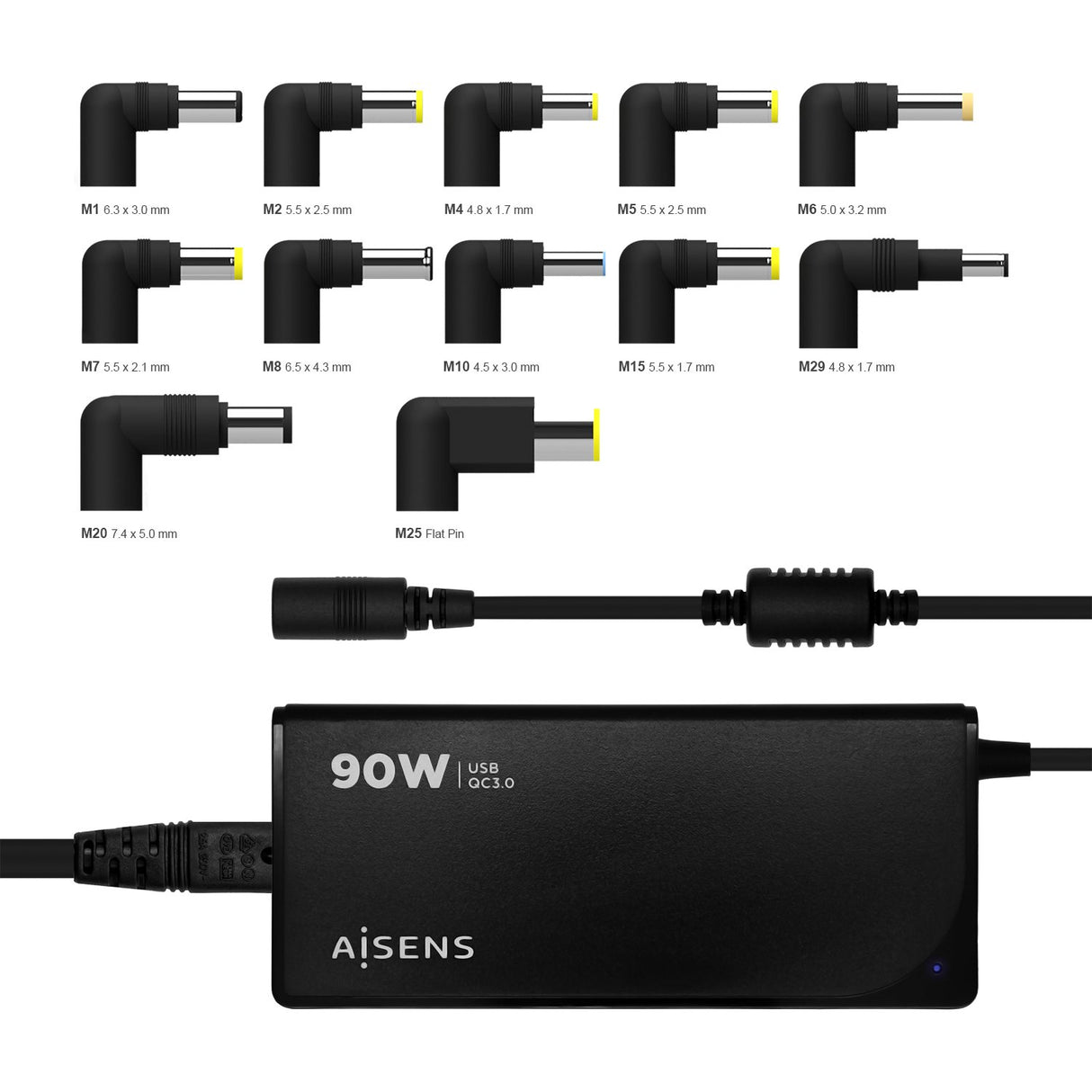EAN 8436574707120 - AISENS ASLC-90WAUTO-BK adaptador e inversor de corriente Interior 90 W Negro imagen 5