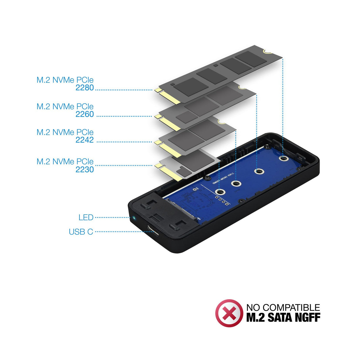 EAN 8433281009912 - TooQ TQE-2280B caja para disco duro externo Caja externa para unidad de estado sólido (SSD) Negro M.2 imagen 4