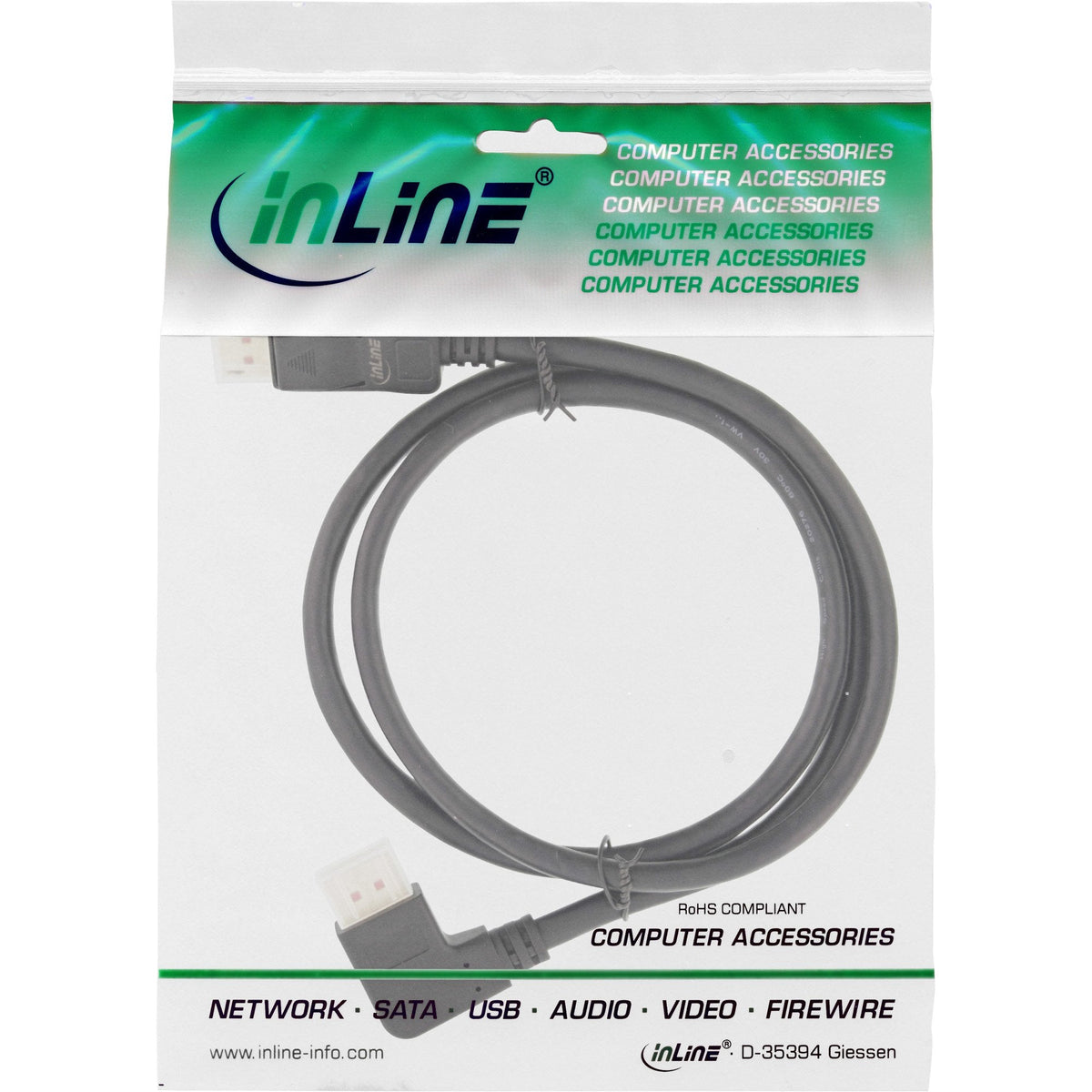 Cable Inline Displayport 1.4, 8k4k, Ángulo Izquierdo, Negro/Dorado, 1 M