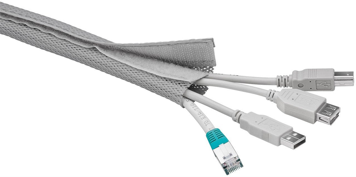 Cubre Cables 20-40mm Con Velcro Plata, 1,8 M Funda Trenzada Textil Goobay