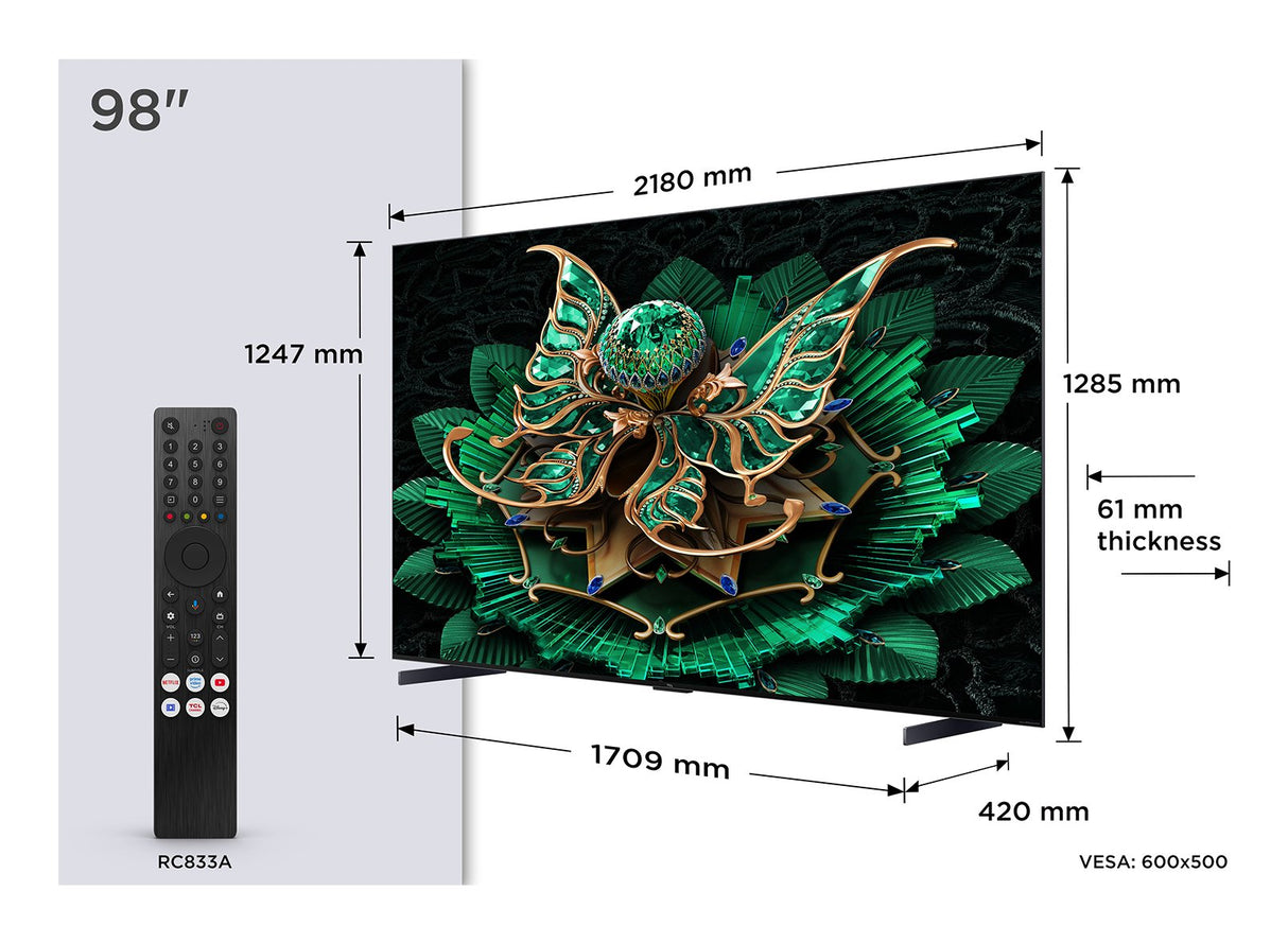 Televisor Tcl 98c7k Smart Tv 98" Qd-Miniled Uhd 4k Hdr 144 Hz Negro