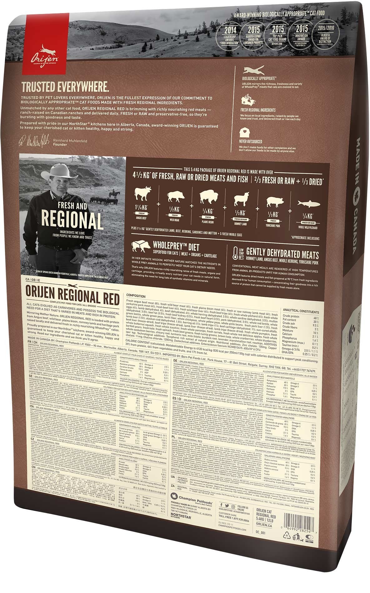 EAN 0064992282349 - Orijen Regional Red alimento seco para gatos 340 g Adulto Ternera, Cordero, Cerdo imagen 2