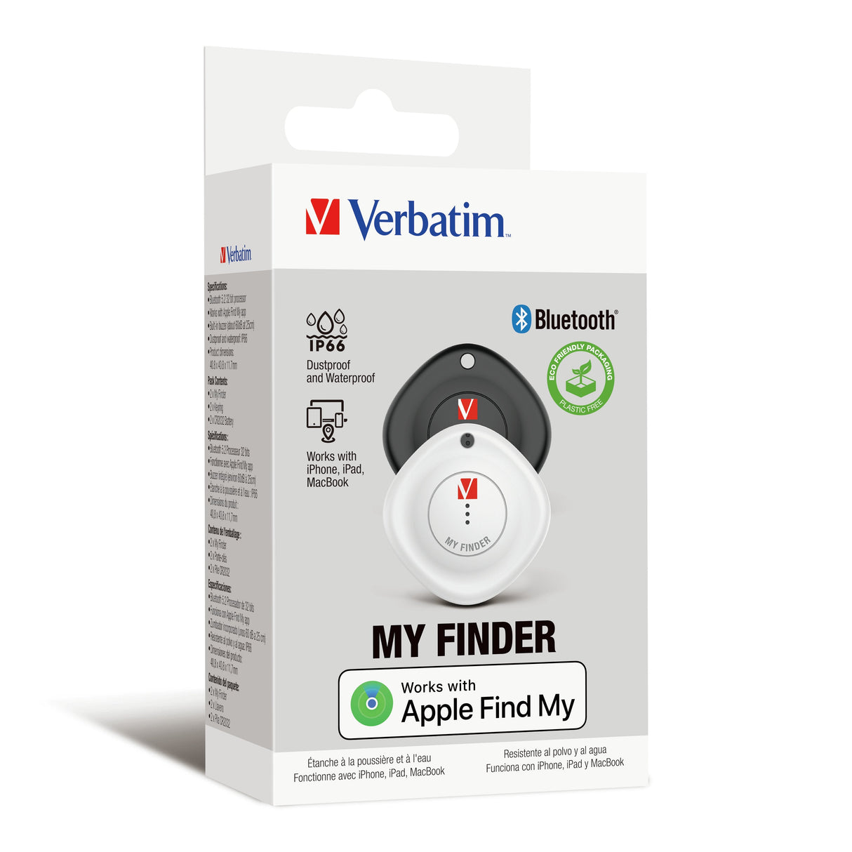 Localizador Verbatim My Finder Bluetooth Tracker Myf-02 Compatible Con Apple Incluye Llavero Y Pila Negro Y Blanco Pack De 2