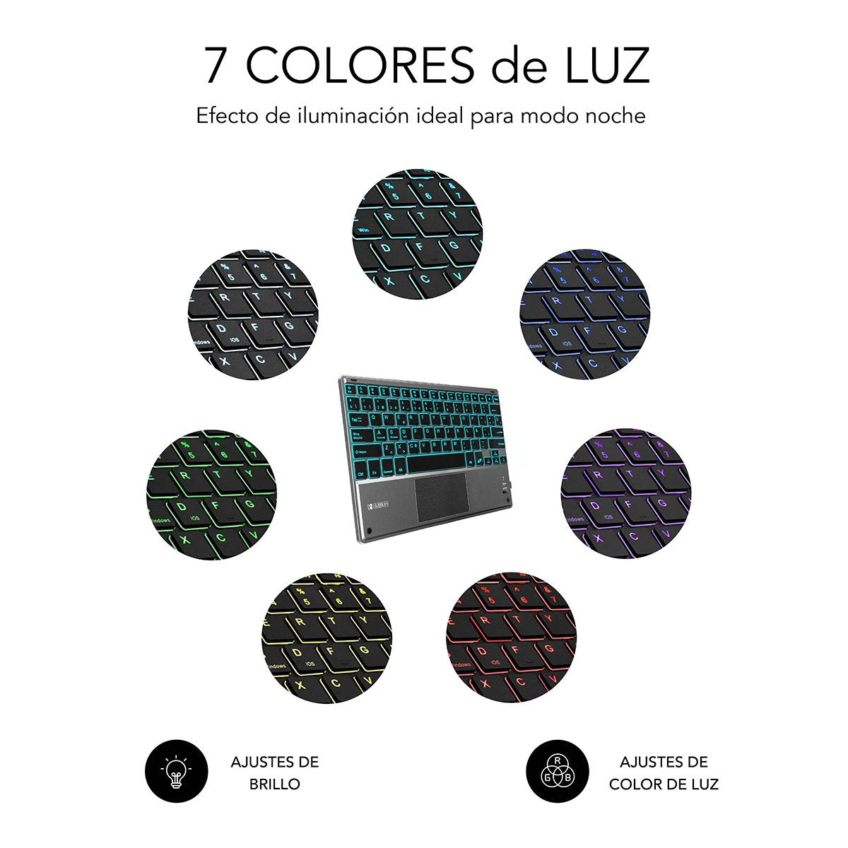 Teclado Bluetooth Subblim Smbt51 Con Touchpad Smart Blacklit Grey Bt 3.0 Teclas Iluminadas Batería 420mah Compatible Multidispositivo