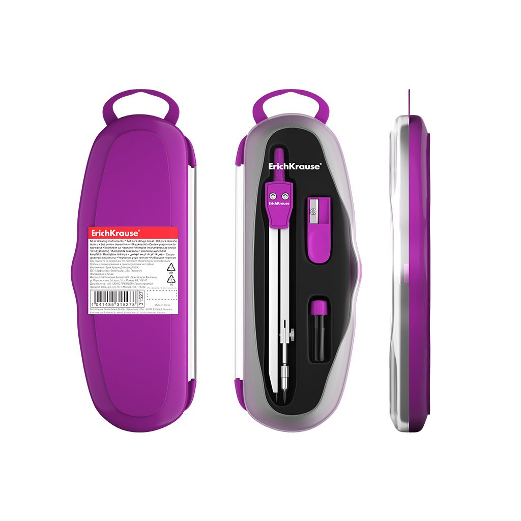 Erichkrause Compases Metalicos Conjunto De Instrumentos School 135mm - Radio Maximo 21 Cm - Incluye Afilador Y Mina De