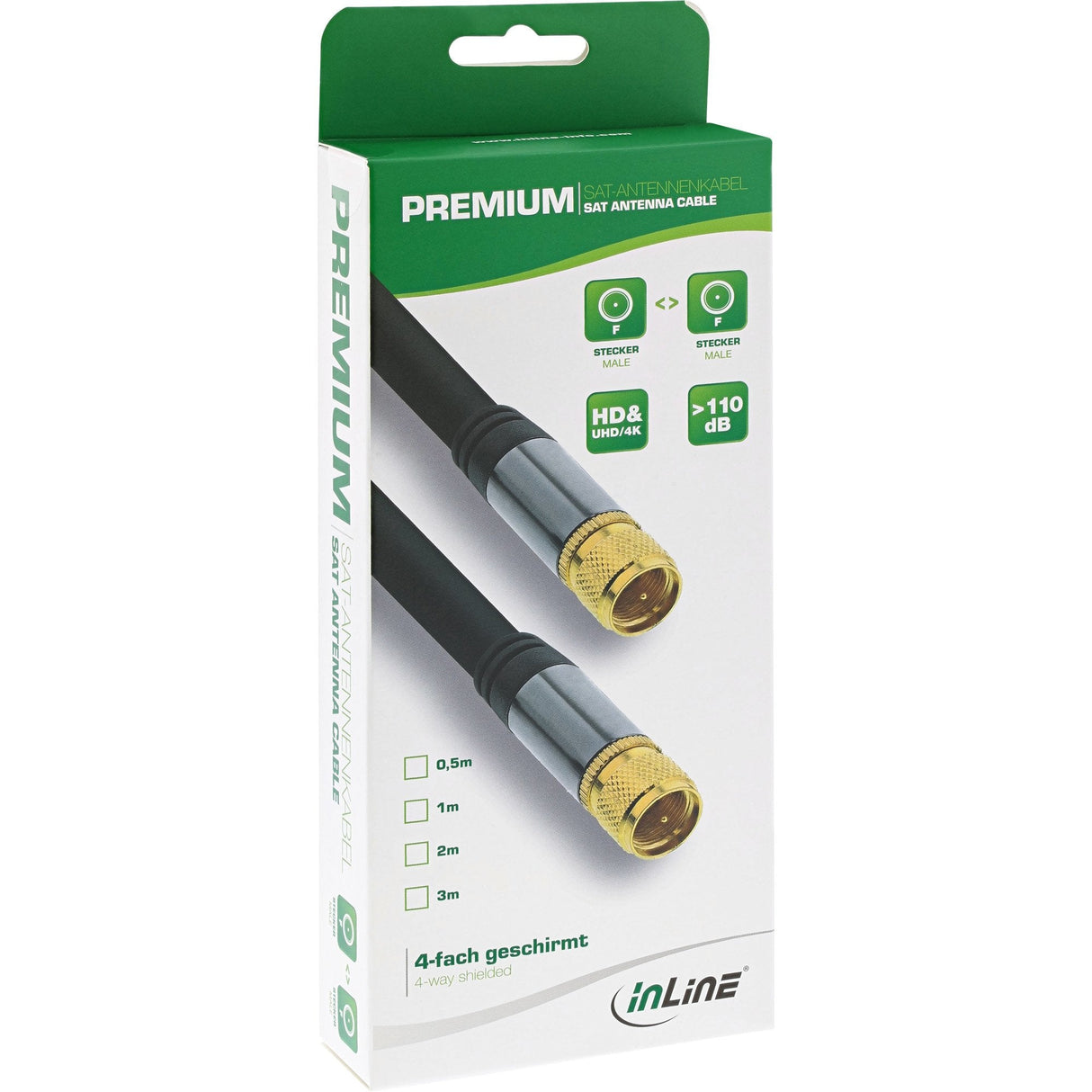 Cable Inline Premium Sat, 4x Blindados, 2x F-Plug, >110db, Negro, 3m