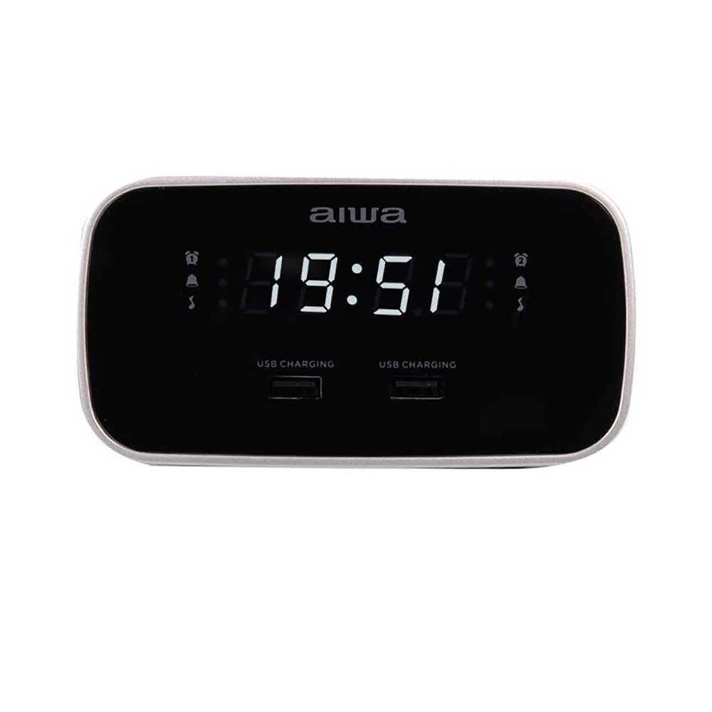 Reloj Despertador Con Radio Aiwa Cru-19 Black 2 Puertos Usb De Carga 5v 2.4a