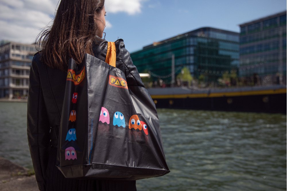 Shopping Bag Konix Pacman Black Reutilizable