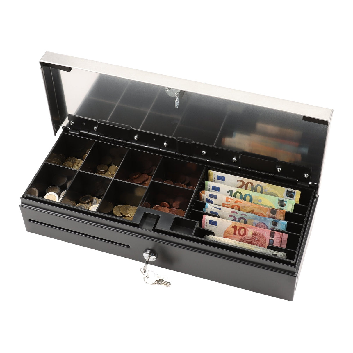 Olympia Hs 170s Cajón Para Dinero Con Cerradura Compatible Con Rj12, 8 Compartimentos Para Monedas Y 6 Billetes, Metálica