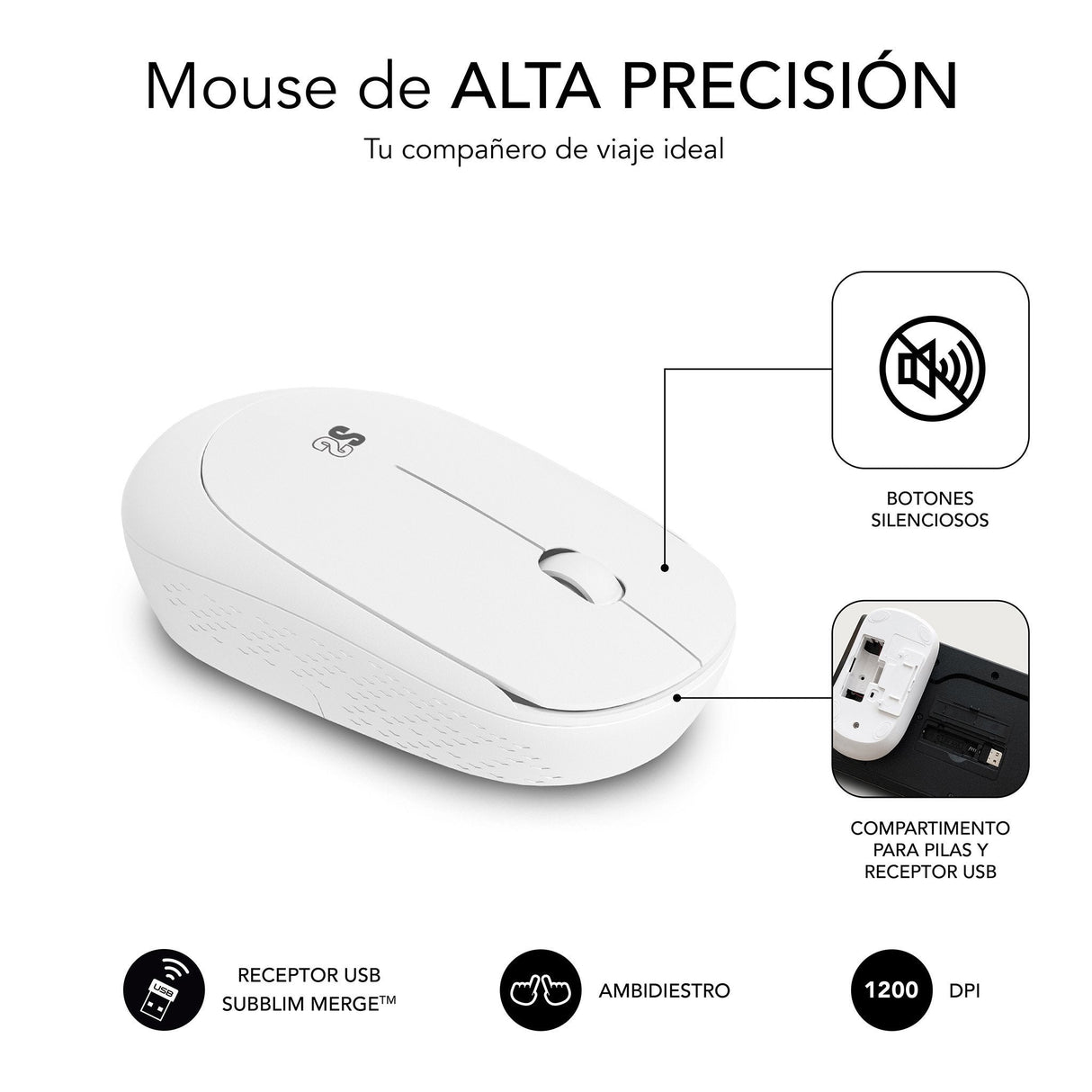 Teclado + Raton Business Slim Silencioso Wireless Blanco Subblim Español