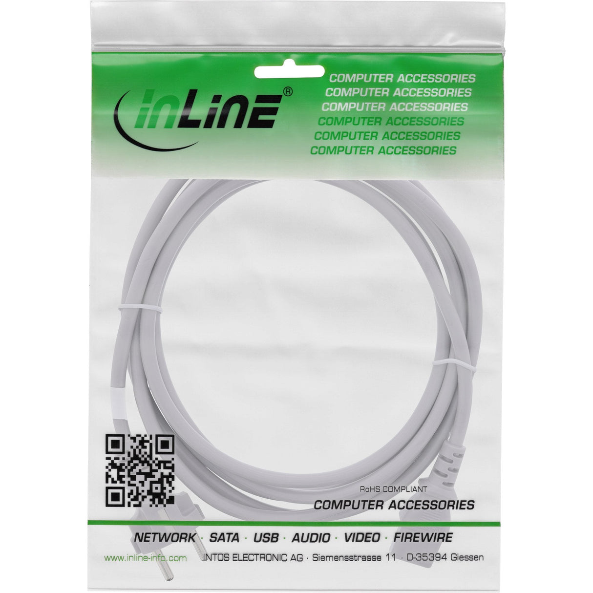 Cable De Alimentación Inline, Tipo F Recto A Conector Iec, 0,5 M, Gris