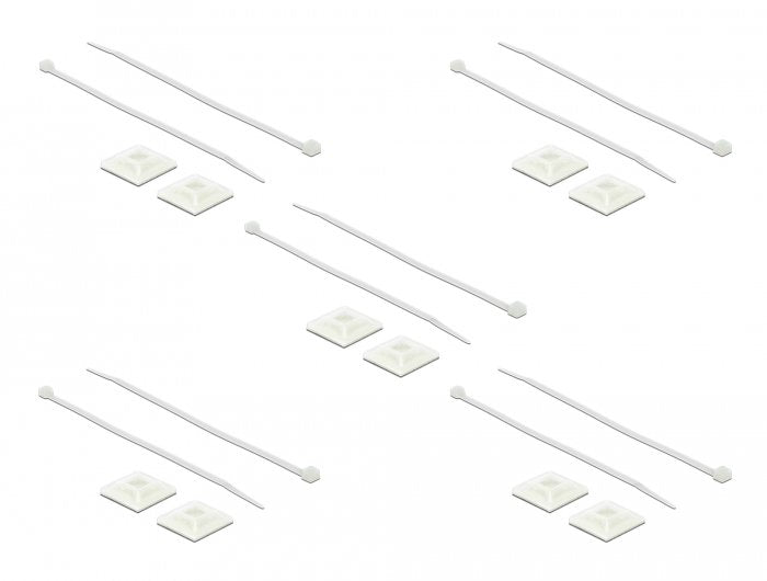 Base De Fijación De Delock 25 X 25 Mm Con Corbata De Cable L 300 X W 4.8 Mm White, 10 Pares 18834