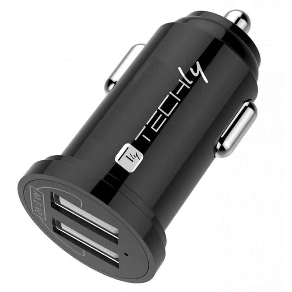 Cargador Mini Coche Techly 2 Puertos Usb-A 12w 2.4a Negro