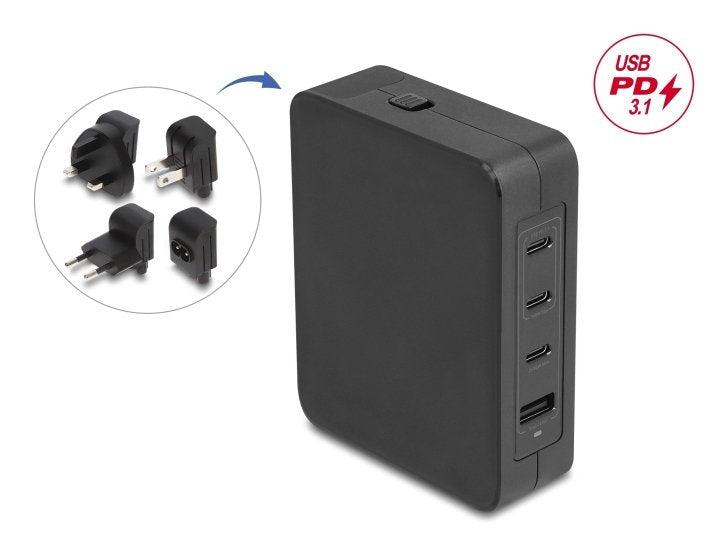 Usb Gan Cargador 3 X Usb Type-C Pd 3.1 Und 1 X Usb Typ-A Mit 145 W Inklusive Strom-Adapter Für Eu Us Uk