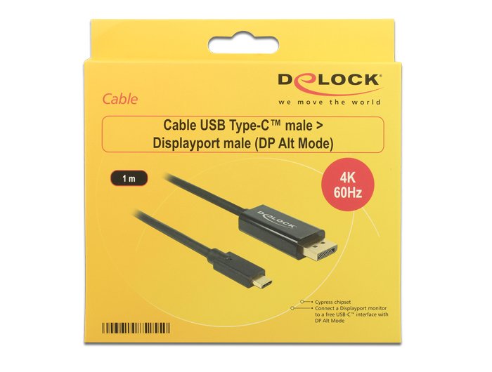 Delock Cable Usb Type-C -> Displayport M/M (Dp Alt Mode) 4k 60 Hz 1 M Negro