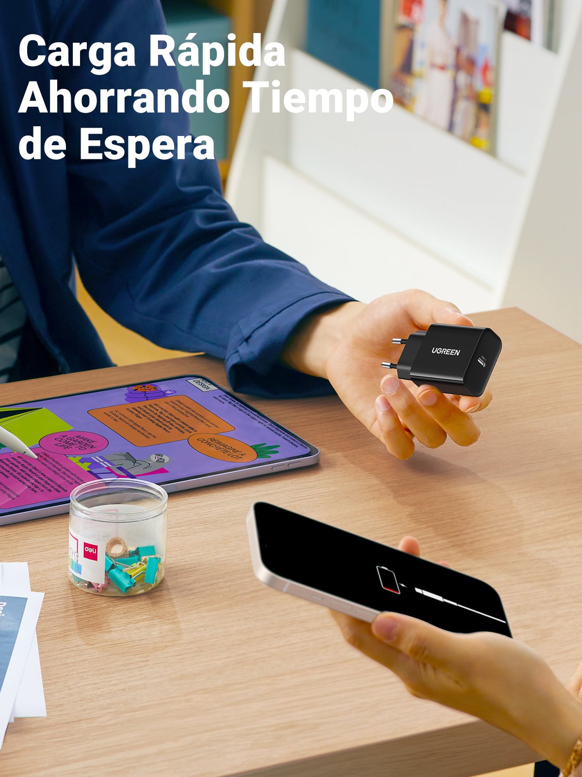 Cargador De Pared Ugreen Usb-C 20w Pd Ue Negro