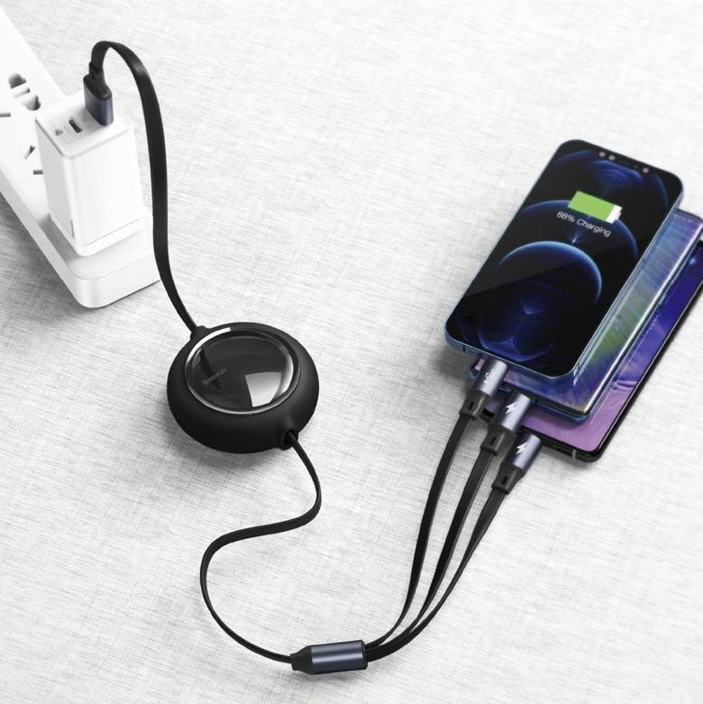 Baseus Camlt-Mj01 Cable Usb 1,2 M Usb A Usb C/Micro-Usb B/Lightning Negro