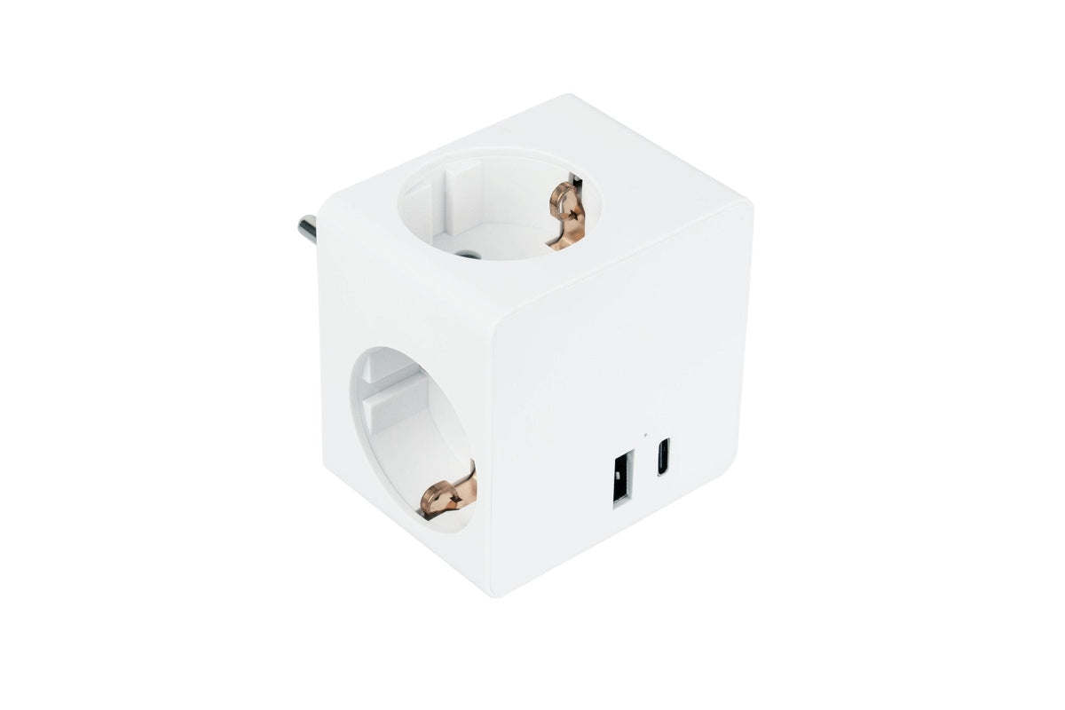 Enchufe Cubo Good Connections Kabelmeister De 3 Vías, 2x Usb, Regleta Blanca, 1x Usb-C Pd 3.0 20w, 1x Usb-A 18w Sw01-W