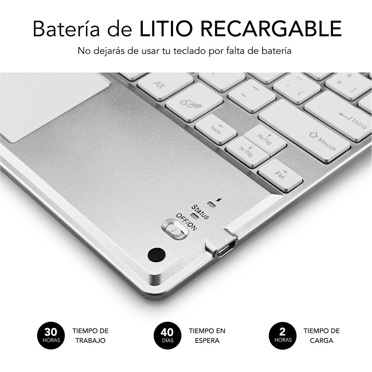 EAN 8436586740603 - SUBBLIM TECLADO SMART BACKLIT TOUCHPAD BLUETOOTH SILVER QWERTY Español Plata, Blanco imagen 7
