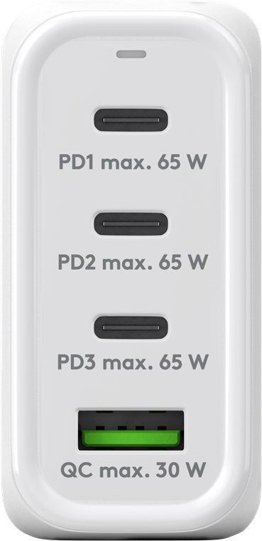 Cargador  68w Usb 4 Puert. 3 X Usb-C 1 X Usb-A Blanco Gan Pd Qc3.0 Salida Lateral Goobay