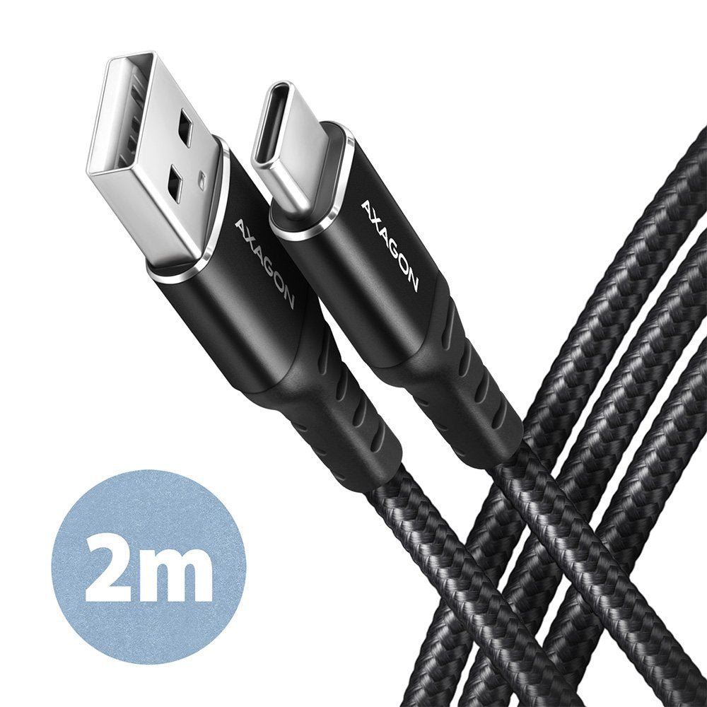 Axagon Hcm-Am20ab Usb-C Zu Usb-A Cable, 2 M, Usb 2.0, 3a, Geflochten - Negro