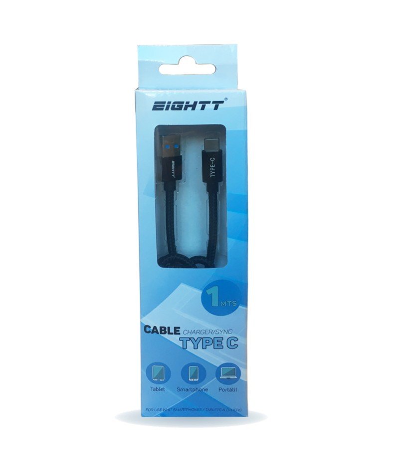 Eightt Cable Usb 3.0 A Type C 1m Trenzado Nylon Negro