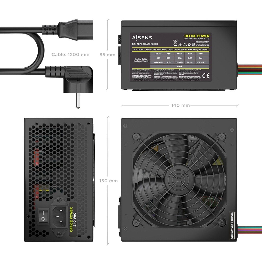 EAN 8435739905166 - AISENS ASPC-500ATX-PSEBK unidad de fuente de alimentación 20+4 pin ATX Negro imagen 3