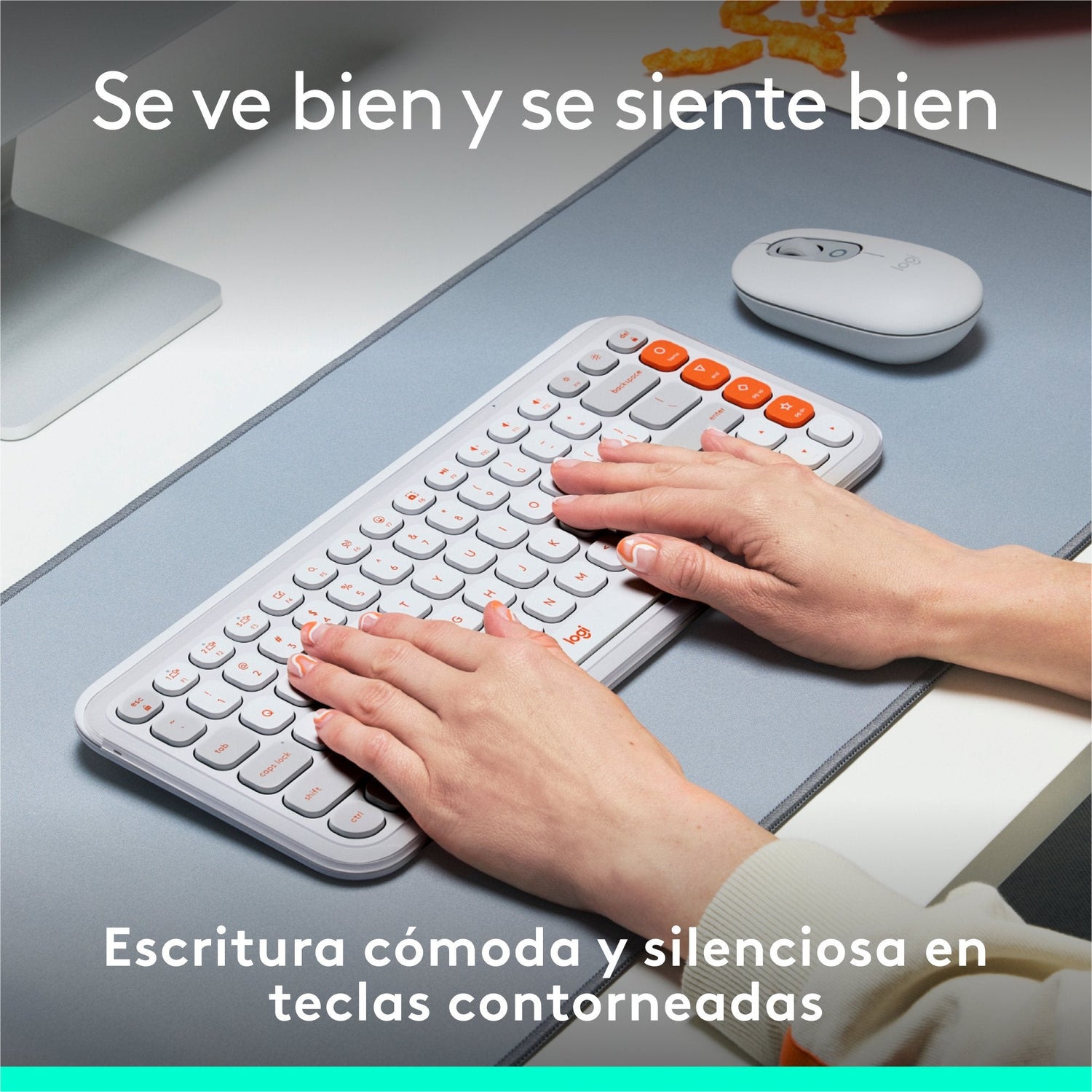 Teclado Esoañol Logitech Pop Icon Keys  Inalámbrico Bluetooth Le Qwerty Español Blanco Apagado Naranja