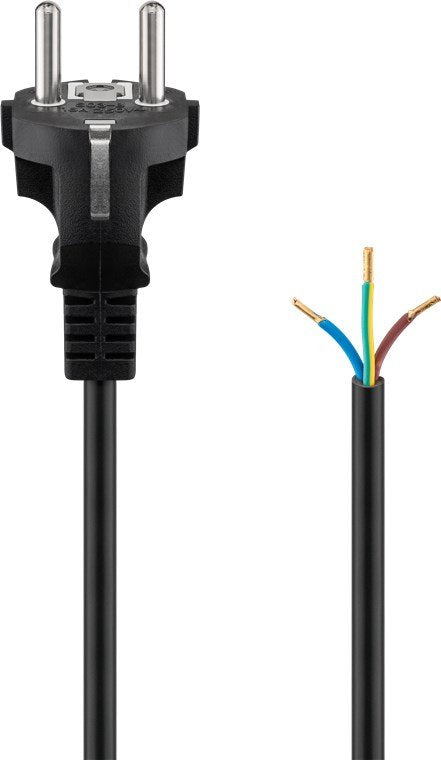 Cable Alimentacion Cee-7/7 90º Schuko A Ext. Pelado 2,00m Negro 16a H05-Vv-F3g 3 X 1.5 Mm²